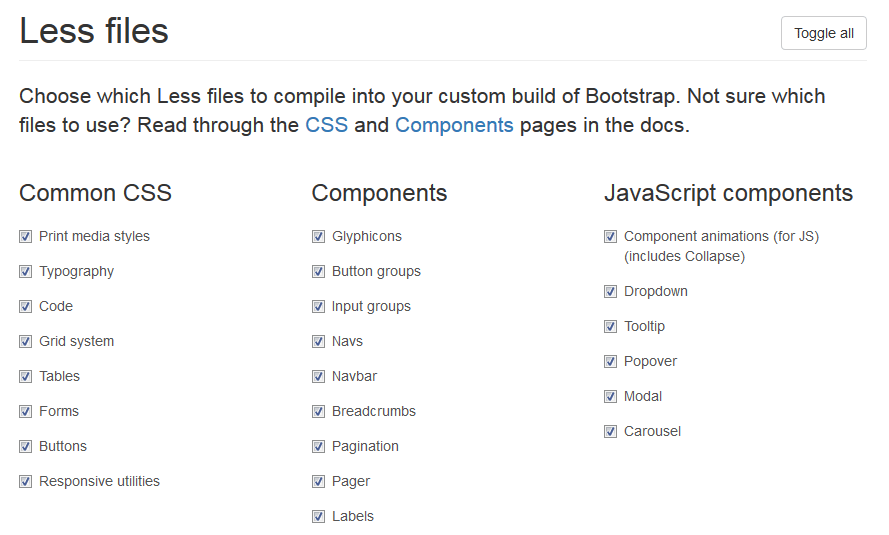 Bootstrap カスタマイズ Less files のスクリーンショット