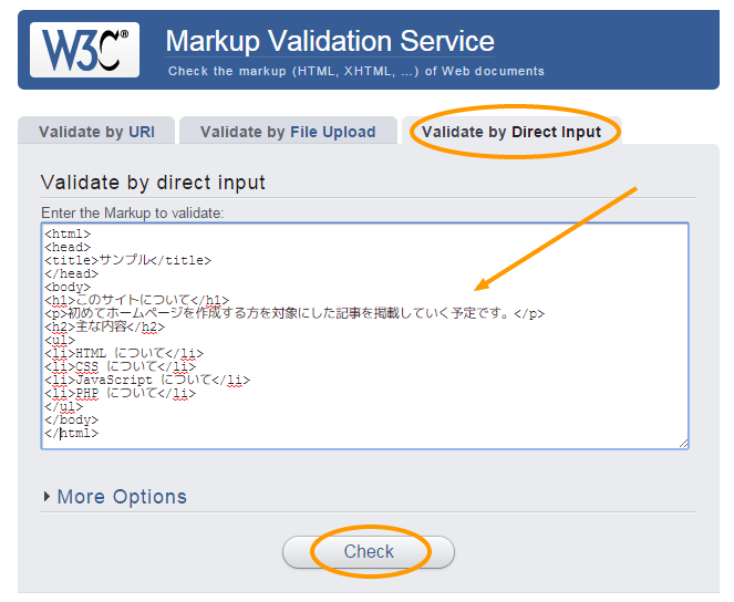 W3C Markup Validation Service/ Direct Input