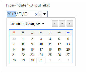 type 属性に date を指定した入力欄の画像