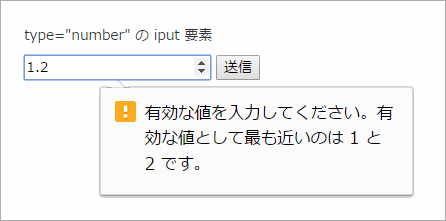 type 属性に number を指定した入力欄の画像（step で小数点以下の値を指定していない場合に、小数点をマニュアルで入力した場合エラーになる）