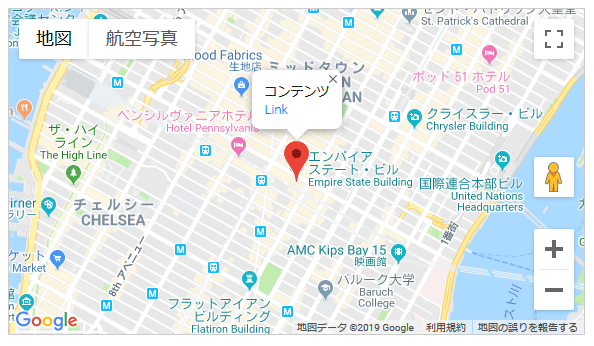 上記のショートコードで表示される Google Map のスクリーンショット
