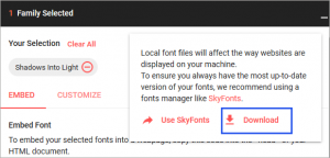 フォントのダウンロードの際に表示されるメッセージ